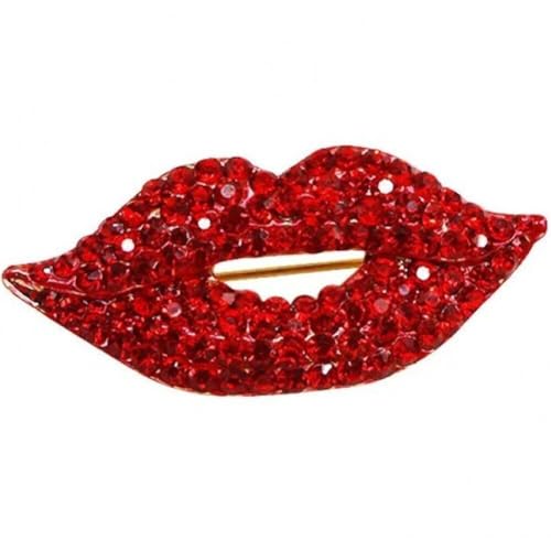 Rote Lippen Brosche Damen Strass Broschen Pins Kristall Corsage Party Hochzeit Kleidung Accessoires Oder Tasche Schal Hosen von Lpitoy
