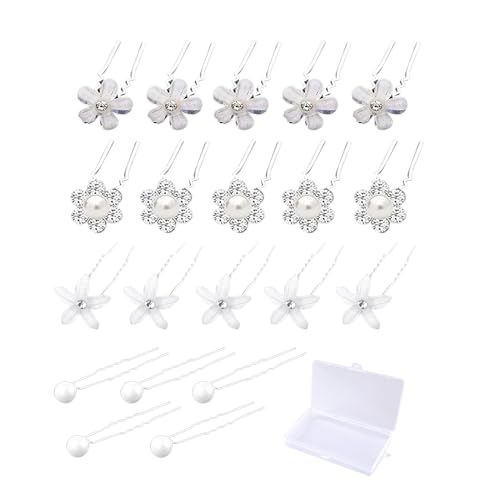 20 Stücke Haarnadeln Mit Perlen, 4 Größen U-Förmige Haarschmuck Braut Hochzeit Haarnadeln Kristallblume Haarnadel Blumen Perlen Braut Strass Haarnadel Für Frauen und Mädchen Hochzeit Prom Party von Lpolkvemelh