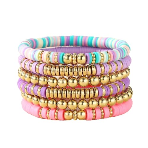 6 Stück Buntes Freundschaftsarmband-Set, Surfer Armbänder Sommer Strand Armband Acryl-Rohrperlen-Stretch-Armband Freundschaftsarmbänder Preppy Stackable Bracelets für Frauen Mädchen, Mischfarbe 6 Stück Buntes Freundschaftsarmband-Set, Surfer Armbänder Sommer Strand Armband Acryl-Rohrperlen-Stretch-Armband Freundschaftsarmbänder Preppy Stackable Bracelets für Frauen Mädchen, Mischfarbe von Lpolkvemelh