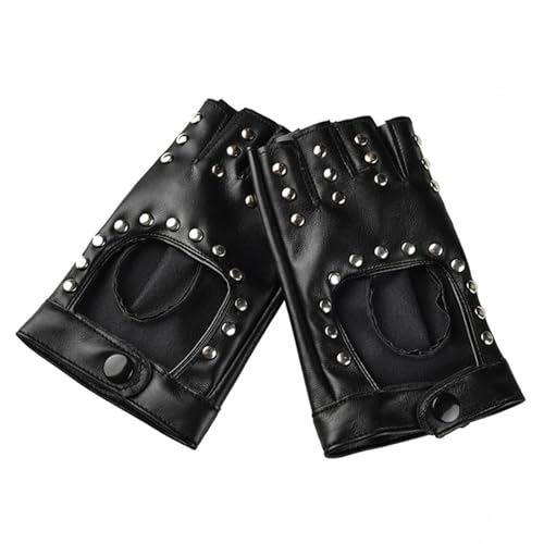 Lpolkvemelh 1 Paar Fingerlose Lederhandschuhe, Punk Handschuhe Fingerlos mit Nieten PU Stylisch Leder Handschuhe Damen Leder Aushöhlen für Cosplay Themenparty Hip-Hop Tanz Party Dekoration, Schwarz von Lpolkvemelh