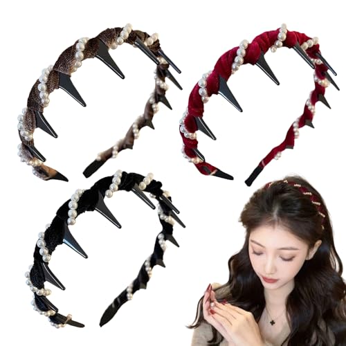 Lpoppcx Perlen Stirnband,3 Teile Dekorative Haarbänder - Zähne Haarreif Für Frauen Mädchen Hochzeit Date Party Arbeit Abendessen Bankett Schule von Lpoppcx