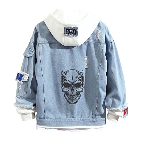 Lpstop Vintage Totenkopf Jeansjacke Schädel Denim Kapuzenpullover Y2K leichte blaue Jacke für Damen Herren von Lpstop