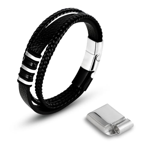 Herren Armband - Lerderarmband - Leder Armreif Schwarz - Vatertagsgeschenk - Geschenk für Männer - Geflochtenes Echtleder-Wickelarmband mit Magnet-Verlängerungsverschluss Herren Armband - Lerderarmband - Leder Armreif Schwarz - Vatertagsgeschenk - Geschenk für Männer - Geflochtenes Echtleder-Wickelarmband mit Magnet-Verlängerungsverschluss von Lrocotanc