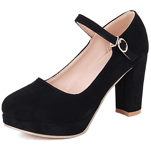 Damen Blockieren Ferse Mary Jane Schuhe, Höhe Ferse Pumpe Runde Zehen Schnalle Kleid Pumps mit Plateau Elegant Abendschuhe Kfcqui Schwarz Gr 34 EU Damen Blockieren Ferse Mary Jane Schuhe, Höhe Ferse Pumpe Runde Zehen Schnalle Kleid Pumps mit Plateau Elegant Abendschuhe Kfcqui Schwarz Gr 34 EU von Lroey Reoly