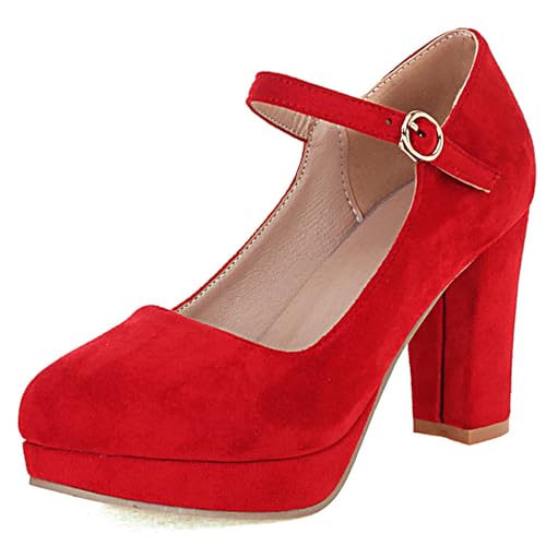 Damen Blockieren Ferse Mary Jane Schuhe, Höhe Ferse Pumpe Runde Zehen Schnalle Kleid Pumps mit Plateau Elegant Abendschuhe Yrrncf Rot Gr 43 EU Damen Blockieren Ferse Mary Jane Schuhe, Höhe Ferse Pumpe Runde Zehen Schnalle Kleid Pumps mit Plateau Elegant Abendschuhe Yrrncf Rot Gr 43 EU von Lroey Reoly