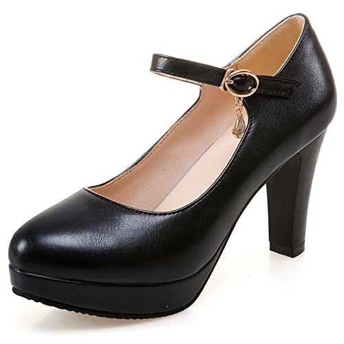 Damen Blockieren Ferse Mary Jane Schuhe, Höhe Ferse Pumpe Runde Zehen Schnalle Kleid Pumps mit Plateau Elegant Solid Schuhe Cdhwag Schwarz Gr 41 EU von Lroey Reoly