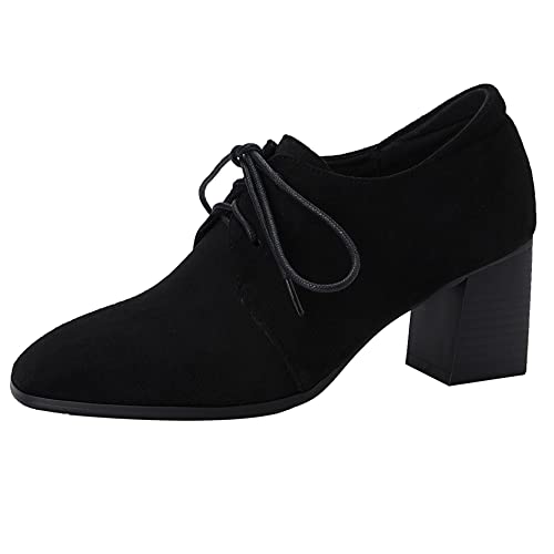 Damen Blockieren Ferse Oxfords, Mittlere Fersenpumpe Square Toe Schnüren Kleid Pumps Simple Iywlyj Schwarz Gr 35 EU von Lroey Reoly