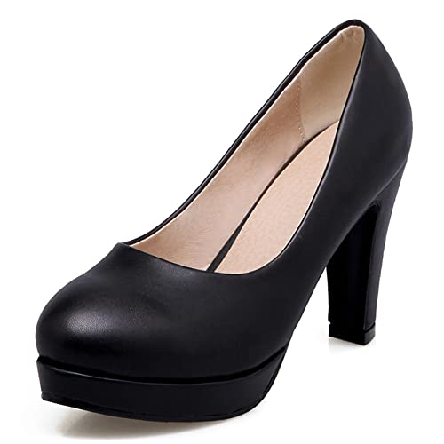 Damen Blockieren Fersenpumps, Höhe Ferse Pumpe Runde Zehen Ohne Verschluss Kleid Pumps mit Plateau Mode Ujbmcs Schwarz Gr 34 EU von Lroey Reoly