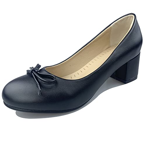 Damen Blockieren Fersenpumps, Mittlere Fersenpumpe Runde Zehen Ohne Verschluss Abendschuhe Bogen Leisure Solid Schuhe Amjgom Schwarz-Pu Gr 47 EU von Lroey Reoly