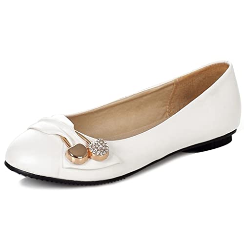 Damen Flache Ballettschuhe, Flache Pumpe Runde Zehen Ohne Verschluss Daily Schuhe Bogen Klassische Eswbyw Weiß Gr 46 EU von Lroey Reoly