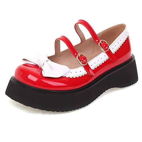 Damen Keilabsatz Mary Jane Schuhe, Mittlere Fersenpumpe Runde Zehen Schnalle Party Schuhe mit Plateau Bogen Süß Ovbtvq Rot Gr 35 EU Damen Keilabsatz Mary Jane Schuhe, Mittlere Fersenpumpe Runde Zehen Schnalle Party Schuhe mit Plateau Bogen Süß Ovbtvq Rot Gr 35 EU von Lroey Reoly