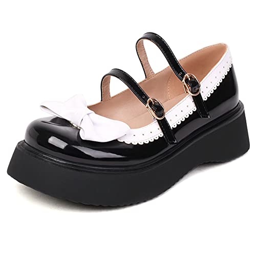 Damen Keilabsatz Mary Jane Schuhe, Mittlere Fersenpumpe Runde Zehen Schnalle Party Schuhe mit Plateau Bogen Süß Rhwfyi Schwarz Gr 44 EU Damen Keilabsatz Mary Jane Schuhe, Mittlere Fersenpumpe Runde Zehen Schnalle Party Schuhe mit Plateau Bogen Süß Rhwfyi Schwarz Gr 44 EU von Lroey Reoly