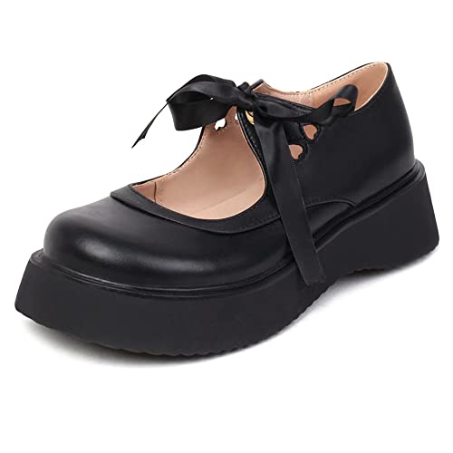 Damen Keilabsatz Mary Jane Schuhe, Mittlere Fersenpumpe Runde Zehen Schnüren Kleid Pumps mit Plateau Komfort Cdxror Schwarz Gr 42 EU Damen Keilabsatz Mary Jane Schuhe, Mittlere Fersenpumpe Runde Zehen Schnüren Kleid Pumps mit Plateau Komfort Cdxror Schwarz Gr 42 EU von Lroey Reoly