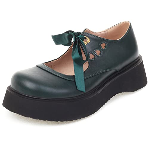 Damen Keilabsatz Mary Jane Schuhe, Mittlere Fersenpumpe Runde Zehen Schnüren Kleid Pumps mit Plateau Komfort Ffwgdh Grün Gr 44 EU Damen Keilabsatz Mary Jane Schuhe, Mittlere Fersenpumpe Runde Zehen Schnüren Kleid Pumps mit Plateau Komfort Ffwgdh Grün Gr 44 EU von Lroey Reoly