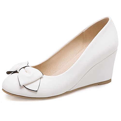 Damen Kleiderpumps, Pump Keilabsatz Süß Party Schuhe Mitte Absatz Runde Zehen Bogen Weiß Gr 35 EU Damen Kleiderpumps, Pump Keilabsatz Süß Party Schuhe Mitte Absatz Runde Zehen Bogen Weiß Gr 35 EU von Lroey Reoly