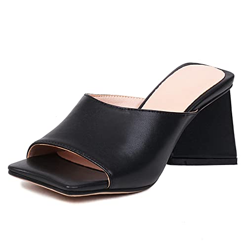 Damen Pantoletten mit Absatz, Sandalen Peep Toe Mode Blockabsatz Party Schuhe Ohne Verschluss Solid 237 Schwarz Gr 39 EU von Lroey Reoly