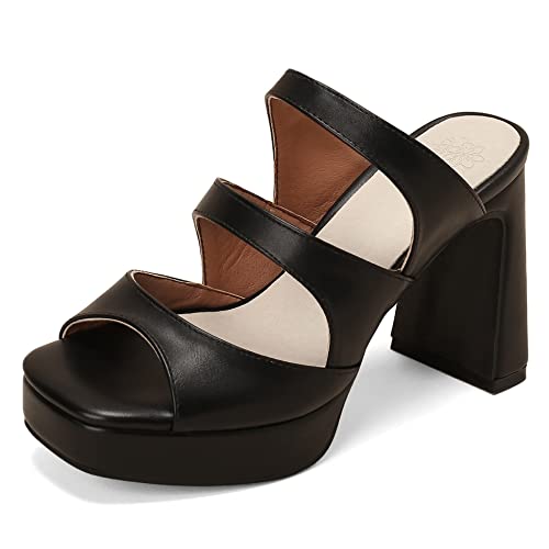 Damen Pantoletten mit Absatz, Sandalen Peep Toe Mode Blockabsatz Party Schuhe mit Plateau Ohne Verschluss 261 Schwarz Gr 45 EU von Lroey Reoly