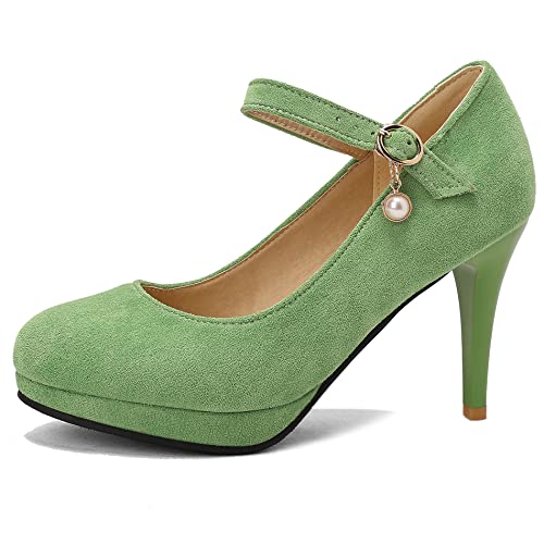 Damen Stiletto Mary Jane Schuhe, Höhe Ferse Pumpe Runde Zehen Schnalle Kleid Pumps mit Plateau Simple Xovgvt Grün Gr 39 EU von Lroey Reoly