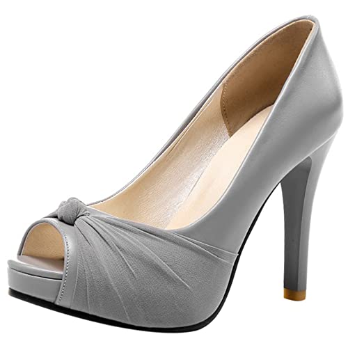 Damen Stiletto Pumps, Höhe Ferse Pumpe Peep Toe Ohne Verschluss Abendschuhe mit Plateau Bogen Elegant Magooc Grau Gr 39 EU von Lroey Reoly