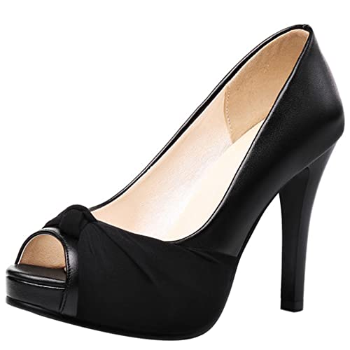 Damen Stiletto Pumps, Höhe Ferse Pumpe Peep Toe Ohne Verschluss Abendschuhe mit Plateau Bogen Elegant Qgpmjo Schwarz Gr 38 EU von Lroey Reoly