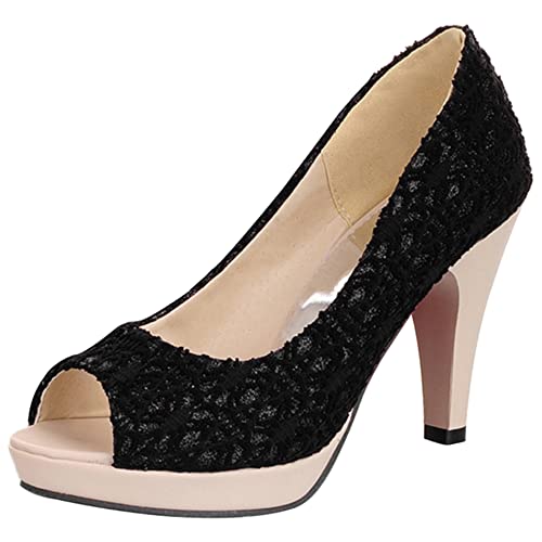 Damen Stiletto Pumps, Höhe Ferse Pumpe Peep Toe Ohne Verschluss Party Schuhe mit Plateau Elegant Kleid Pumps Picvus Schwarz Gr 45 EU Damen Stiletto Pumps, Höhe Ferse Pumpe Peep Toe Ohne Verschluss Party Schuhe mit Plateau Elegant Kleid Pumps Picvus Schwarz Gr 45 EU von Lroey Reoly
