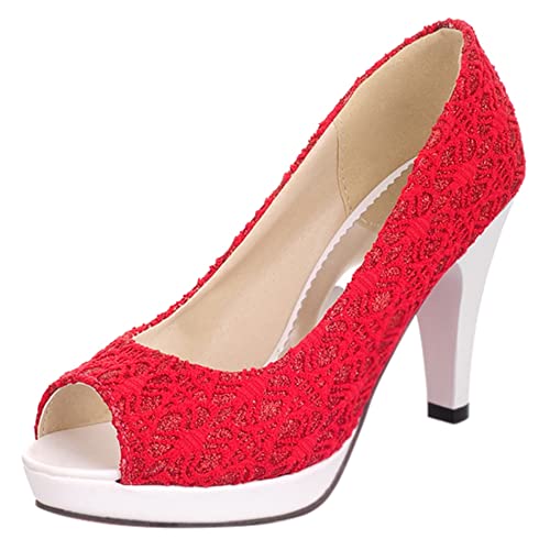 Damen Stiletto Pumps, Höhe Ferse Pumpe Peep Toe Ohne Verschluss Party Schuhe mit Plateau Elegant Kleid Pumps Uyrohf Rot Gr 44 EU von Lroey Reoly