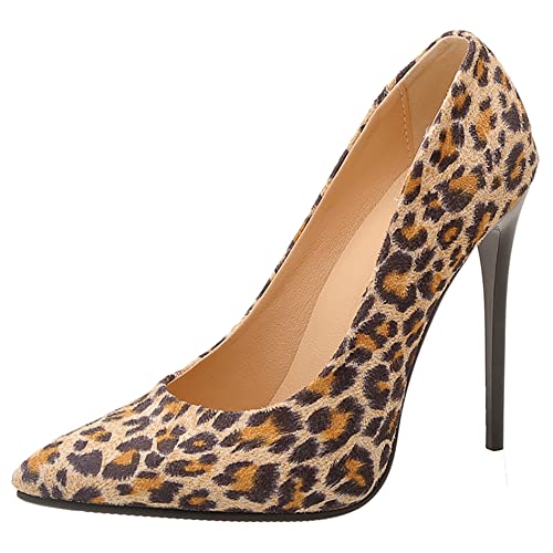 Damen Stiletto Pumps, Höhe Ferse Pumpe Pointed Toe Ohne Verschluss Abendschuhe Mode Dcofme Beige-Leopard Gr 45 EU von Lroey Reoly