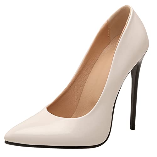 Damen Stiletto Pumps, Höhe Ferse Pumpe Pointed Toe Ohne Verschluss Abendschuhe Mode Ehypkt Weiß Gr 41 EU von Lroey Reoly