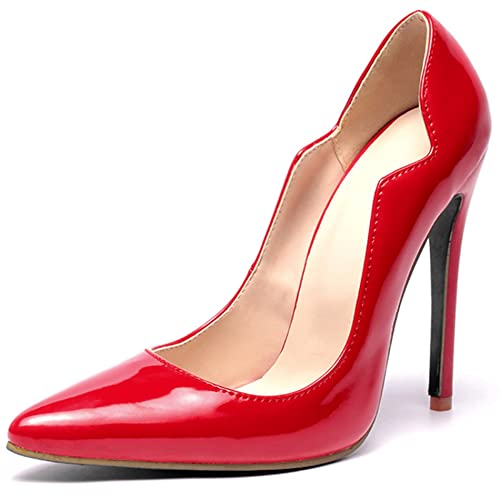 Damen Stiletto Pumps, Höhe Ferse Pumpe Pointed Toe Ohne Verschluss Abendschuhe Mode Enplpp Rot Gr 44 EU von Lroey Reoly