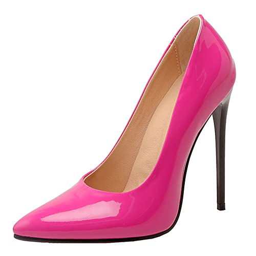 Damen Stiletto Pumps, Höhe Ferse Pumpe Pointed Toe Ohne Verschluss Abendschuhe Mode Fkusbr Rose-Rot Gr 52 EU von Lroey Reoly