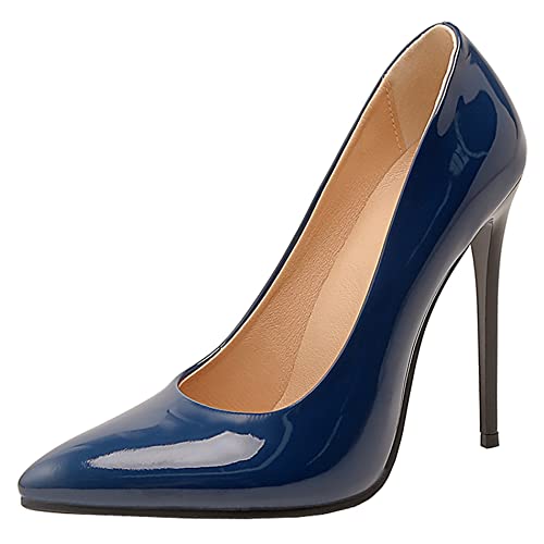 Damen Stiletto Pumps, Höhe Ferse Pumpe Pointed Toe Ohne Verschluss Abendschuhe Mode Jnfcjp Dark-Blau Gr 50 EU von Lroey Reoly