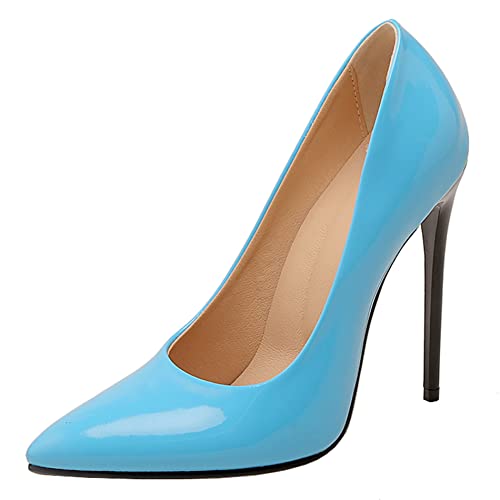 Damen Stiletto Pumps, Höhe Ferse Pumpe Pointed Toe Ohne Verschluss Abendschuhe Mode Vlmubs Light-Blau Gr 47 EU von Lroey Reoly