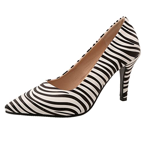 Damen Stiletto Pumps, Höhe Ferse Pumpe Pointed Toe Ohne Verschluss Kleid Pumps Simple Party Schuhe Ajmrwe Zebra Gr 39 EU von Lroey Reoly