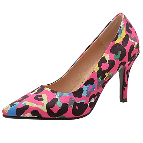 Damen Stiletto Pumps, Höhe Ferse Pumpe Pointed Toe Ohne Verschluss Kleid Pumps Simple Party Schuhe Brooth Multi-Pink Gr 39 EU von Lroey Reoly