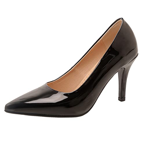 Damen Stiletto Pumps, Höhe Ferse Pumpe Pointed Toe Ohne Verschluss Kleid Pumps Simple Party Schuhe Bwlhvp Schwarz Gr 44 EU von Lroey Reoly