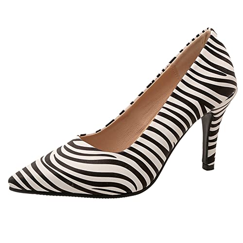 Damen Stiletto Pumps, Höhe Ferse Pumpe Pointed Toe Ohne Verschluss Kleid Pumps Simple Party Schuhe Bxnitu Zebra Gr 40 EU von Lroey Reoly