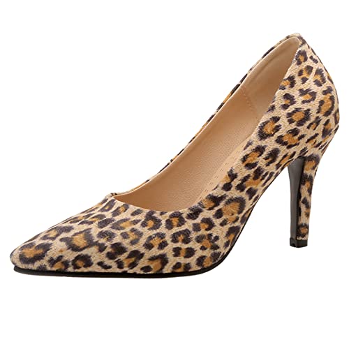 Damen Stiletto Pumps, Höhe Ferse Pumpe Pointed Toe Ohne Verschluss Kleid Pumps Simple Party Schuhe Douspk Beige-Leopard Gr 44 EU von Lroey Reoly