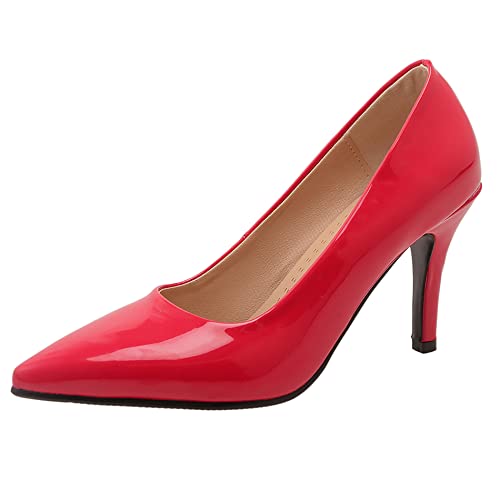 Damen Stiletto Pumps, Höhe Ferse Pumpe Pointed Toe Ohne Verschluss Kleid Pumps Simple Party Schuhe Fpskhb Rot Gr 38 EU von Lroey Reoly