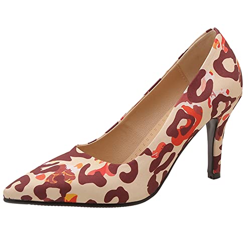 Damen Stiletto Pumps, Höhe Ferse Pumpe Pointed Toe Ohne Verschluss Kleid Pumps Simple Party Schuhe Frjjlt Multi-Aprikose Gr 38 EU von Lroey Reoly