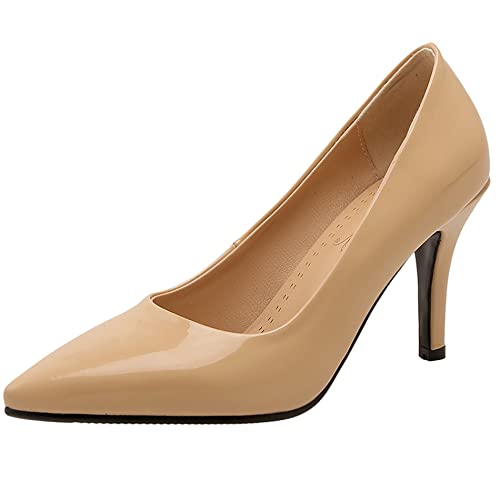 Damen Stiletto Pumps, Höhe Ferse Pumpe Pointed Toe Ohne Verschluss Kleid Pumps Simple Party Schuhe Gjrosg Aprikose Gr 49 EU von Lroey Reoly