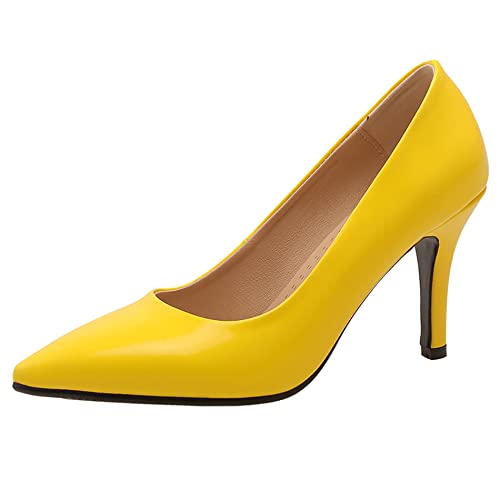 Damen Stiletto Pumps, Höhe Ferse Pumpe Pointed Toe Ohne Verschluss Kleid Pumps Simple Party Schuhe Tnwnfx Gelb Gr 42 EU von Lroey Reoly