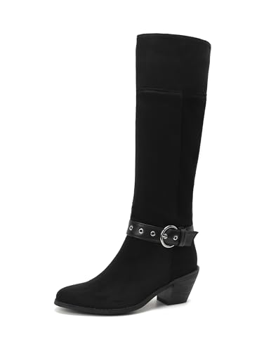 Lroey Reoly Damen Block Mitte Absatz Hohe Stiefel Runde Zehen Slouch Dx974 Schwarz Gr 40 EU von Lroey Reoly