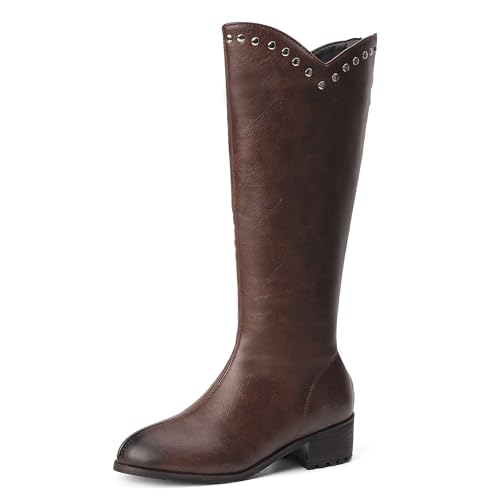 Lroey Reoly Damen Block Mitte Absatz Kniehohe Stiefel Runde Zehen Daily Cx877 Braun Gr 31 EU von Lroey Reoly