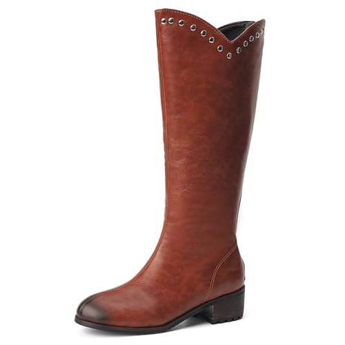 Lroey Reoly Damen Block Mitte Absatz Kniehohe Stiefel Runde Zehen Daily Cx877 Gelb Gr 31 EU von Lroey Reoly