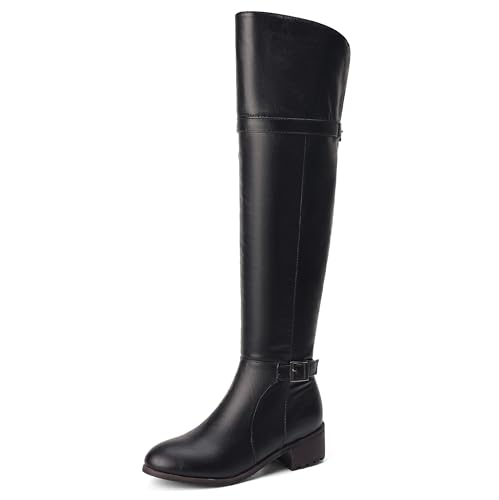 Lroey Reoly Damen Block Mitte Absatz Overknee Stiefel Runde Zehen Party Cx875 Schwarz Gr 43 EU von Lroey Reoly