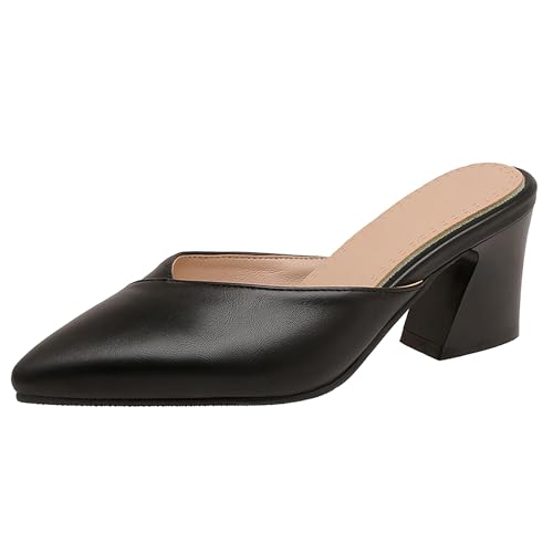 Lroey Reoly Damen Block Mitte Absatz Sandals Pointed Toe Daily Schuhe Ls1091 Schwarz Gr 43 EU von Lroey Reoly