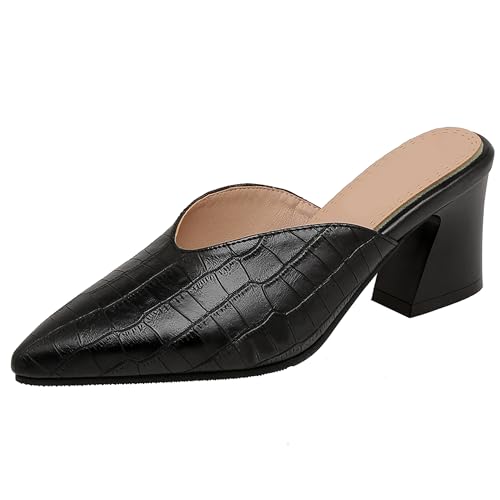 Lroey Reoly Damen Block Mitte Absatz Sandals Pointed Toe Daily Schuhe Ls1092 Schwarz Gr 44 EU von Lroey Reoly
