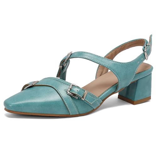 Lroey Reoly Damen Block Mitte Absatz Sandals Pointed Toe Daily Schuhe Ls966 Light-Grün Gr 50 EU von Lroey Reoly