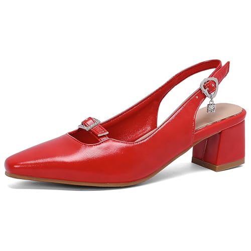 Lroey Reoly Damen Block Mitte Absatz Sandals Pointed Toe Hochzeit Sandalen Ls967 Rot Gr 39 EU von Lroey Reoly