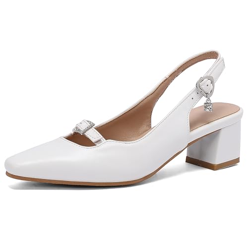 Lroey Reoly Damen Block Mitte Absatz Sandals Pointed Toe Hochzeit Sandalen Ls967 Weiß Gr 47 EU von Lroey Reoly